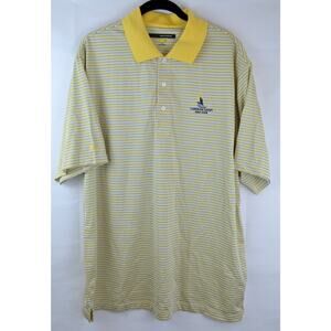 Greg Norman Golf Polo Mens Large Shirt Embroidery - Yellow Striped Play Dry